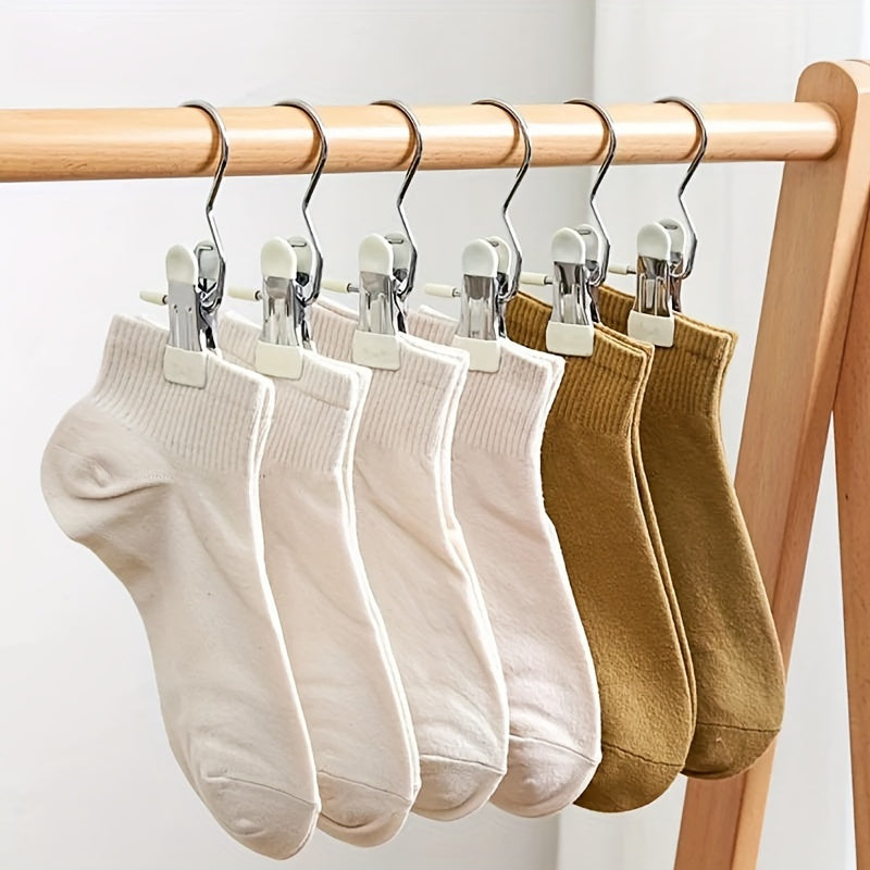 Set of 10 Stainless Steel Clothes Hangers featuring Hooks, Laundry Clothes Pegs, Portable Hanging Clothes Clips, Closet Organizer Hangers, Essential Household Laundry Accessories.