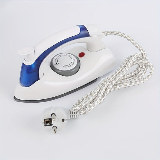 Portable Foldable Steam Travel Electric Iron with a Compact Size, Non-Stick Soleplate, Soft Touch Handle, Horizontal or Vertical Use, in White and Blue