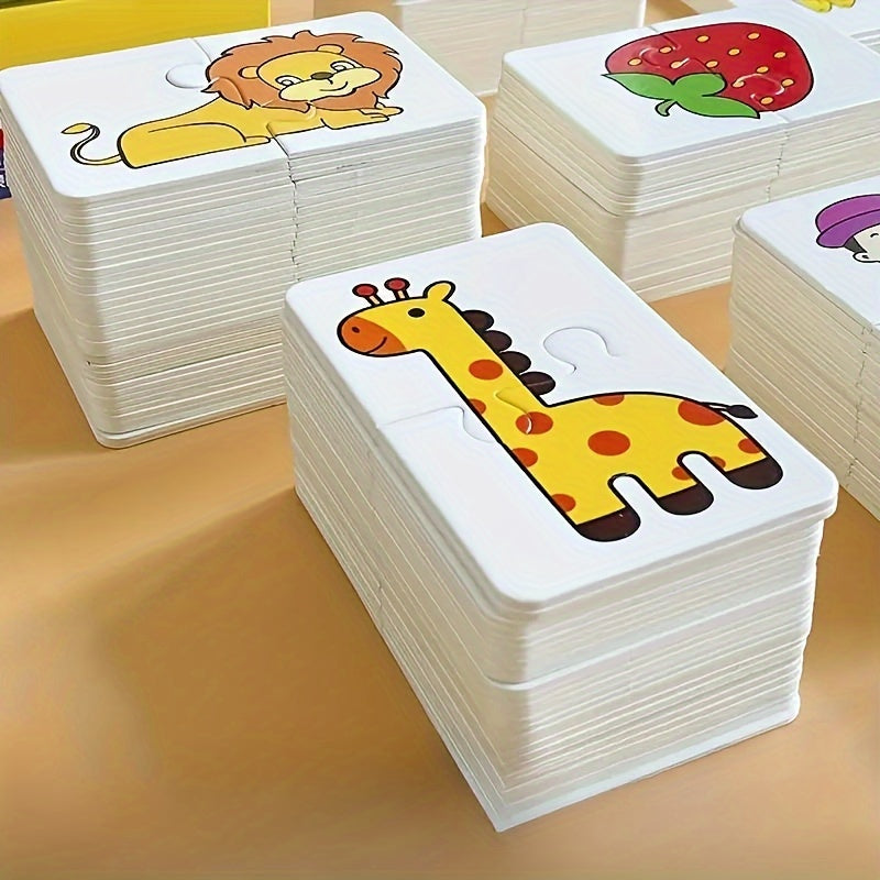 Animal and fruit-themed matching puzzle cards, perfect for kids to develop cognitive skills. Ideal for toddlers and great as party favors or gifts for birthdays, baby showers, and holidays. Suitable for ages 0-3.