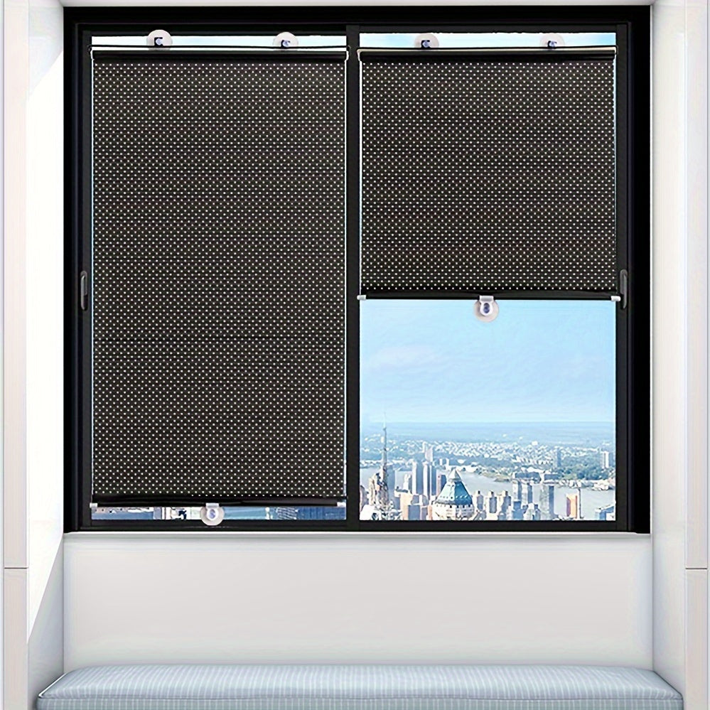 Convenient Portable Roller Blind Shade with Suction Cups - Waterproof, Drill-Free Window Cover for Bedroom & Outdoor Activities