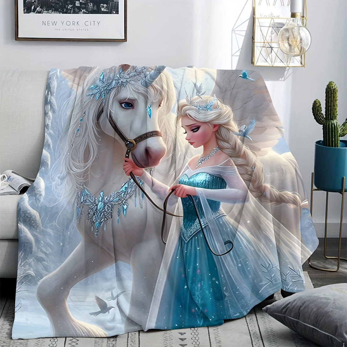 High-necked Unicorn Snow And Ice Art Blanket - versatile for use as a carpet, bed blanket, towel quilt, nap blanket, casual blanket, travel blanket, or throw blanket.