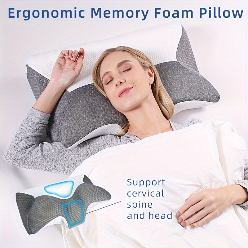 Christmas present: 1pc Cervical Memory Foam Pillow - Contour Pillows designed to provide Ergonomic Orthopedic Sleeping Contoured Support for Neck and Shoulder Pain. Suitable for Side Sleepers, Back Sleepers, and Stomach Sleepers. Queen Size.