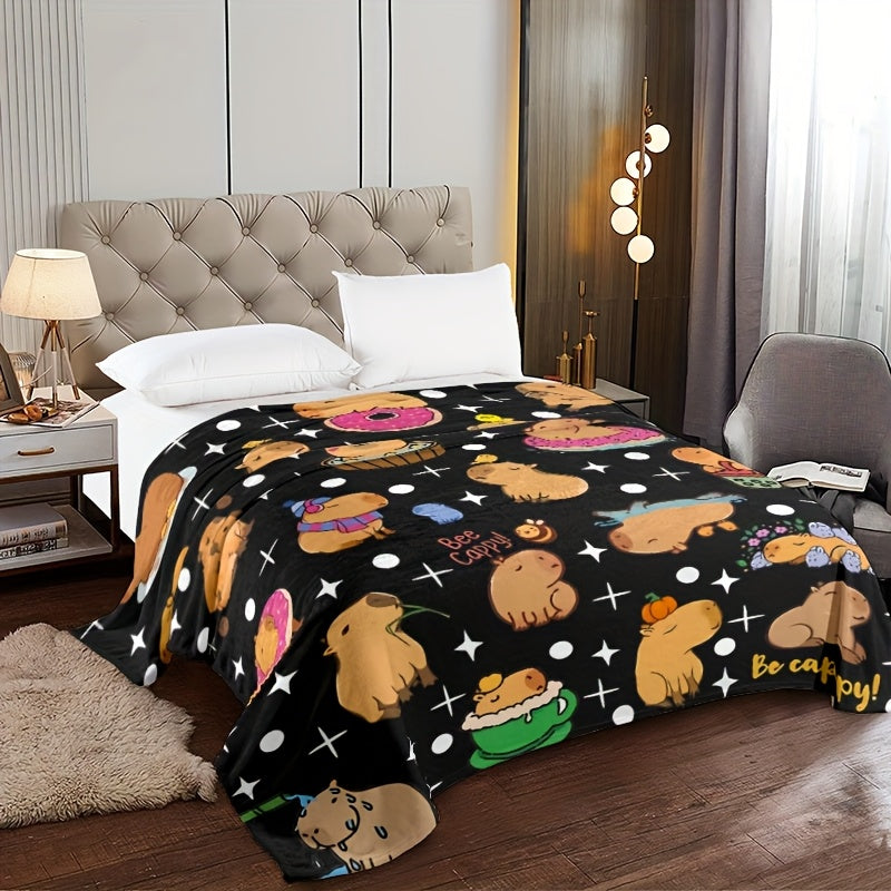 Soft and Luxurious Capybara Flannel Throw Blanket - Comfy, Easy-to-Clean Bedding for Couch, Bed & Camping - Ideal Gift for Grown-Ups