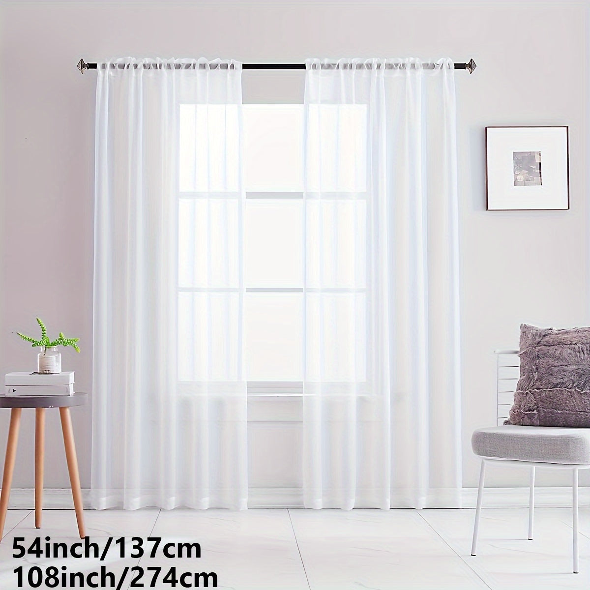 Set of 2 Sheer Curtain Panels, Rod Pocket Voile Sheer Drapes for Living Room/Bedroom - 2 Pieces