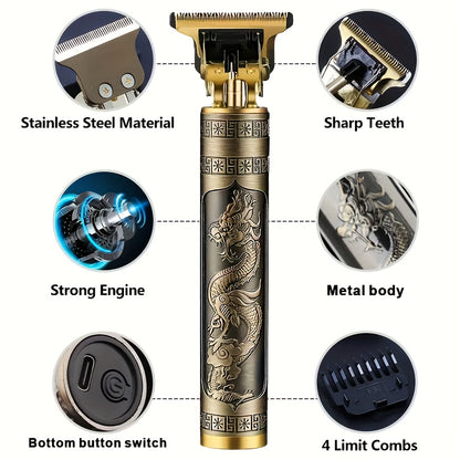 WEEME Professional Electric Hair Trimmer for Men with wireless, USB rechargeable design and various sized ceramic blades. Stylish golden design, ideal gift for family and friends.