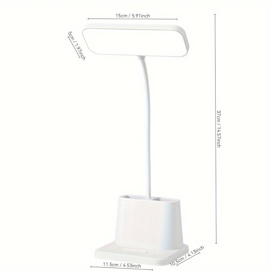 LED Desk Lamp with Pen Holder, Touch Control, Dimmable & Color-Changing, USB/Battery Powered - Ideal for Students & Home Offices, White.