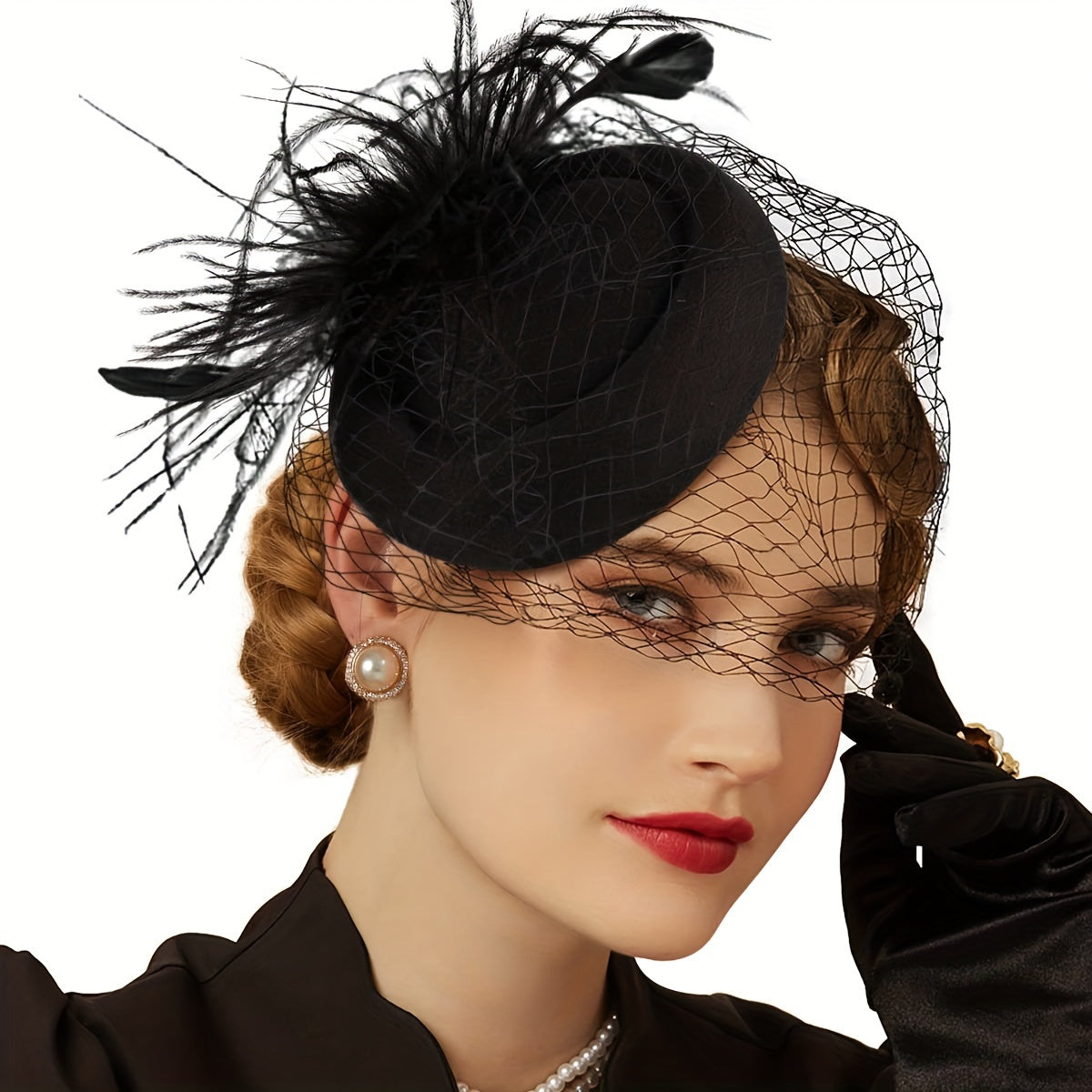 Faux Feather Fascinator Hat with Veil and Hair Clip - Perfect for Tea Parties, Derby Hats, Bridal Weddings