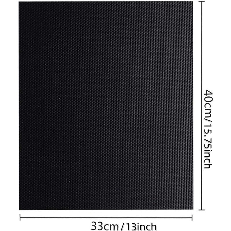 Set of two fiberglass grill mats that are non-stick, reusable, and easy to clean. Suitable for use with gas, charcoal, and electric grills. Includes one mat measuring 40.01x33.02cm and one mat measuring 40.01x59.94cm. Color: Black.