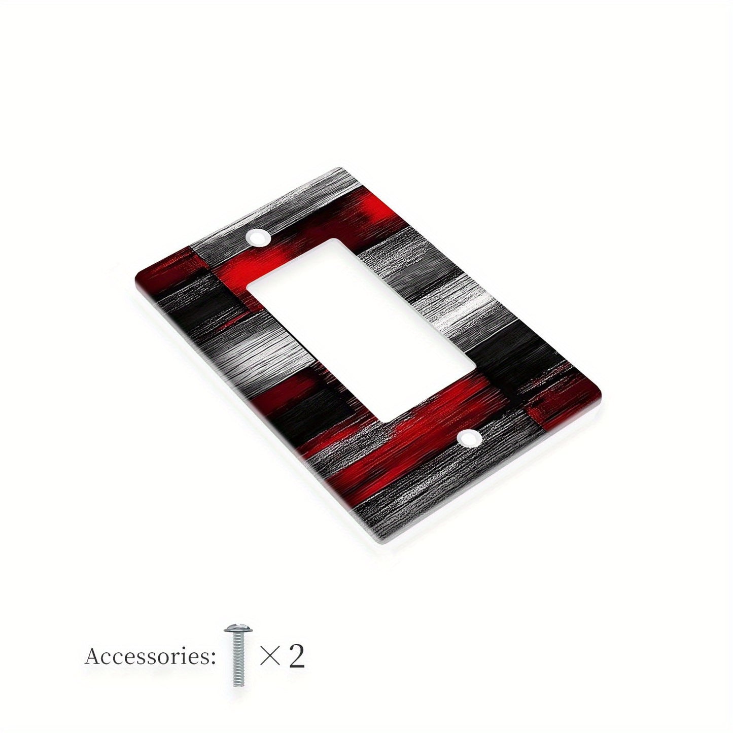 1pc decorative wall switch plate in red, black, and gray. No wiring or battery required. Durable mount for home and office decor. Fits toggle, duplex, and rocker outlets.