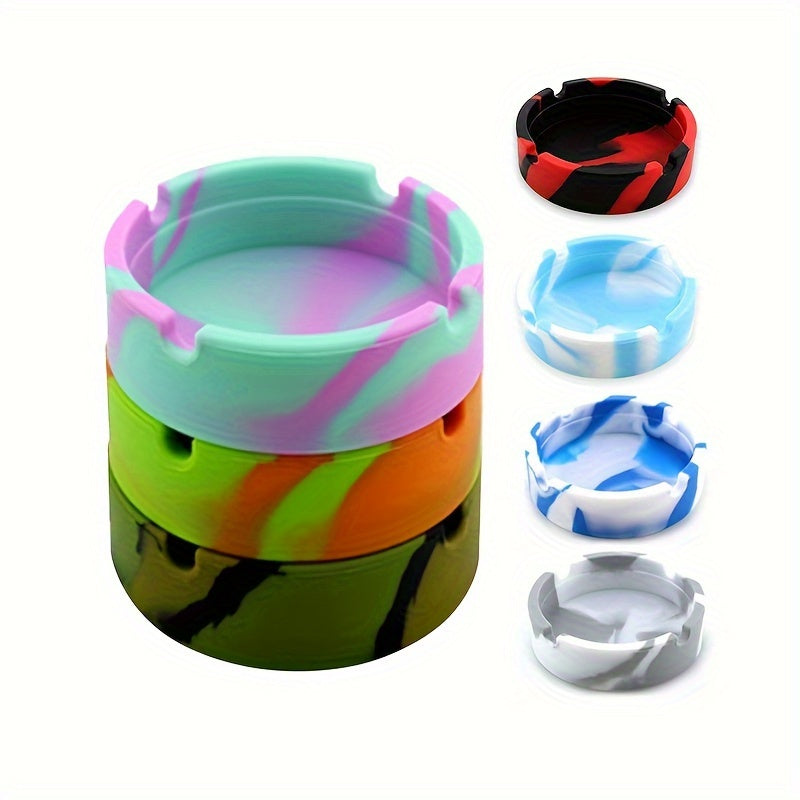 Round silicone ashtray for home or office use, suitable as a gift.