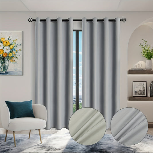 Two-Pack of Modern Blackout Curtain Panels: Keep out the sun with these thermal insulated curtains featuring a twill weave, grommet top design. Made of 100% polyester, these un-corded panels are perfect for the living room, bedroom, or any other room in