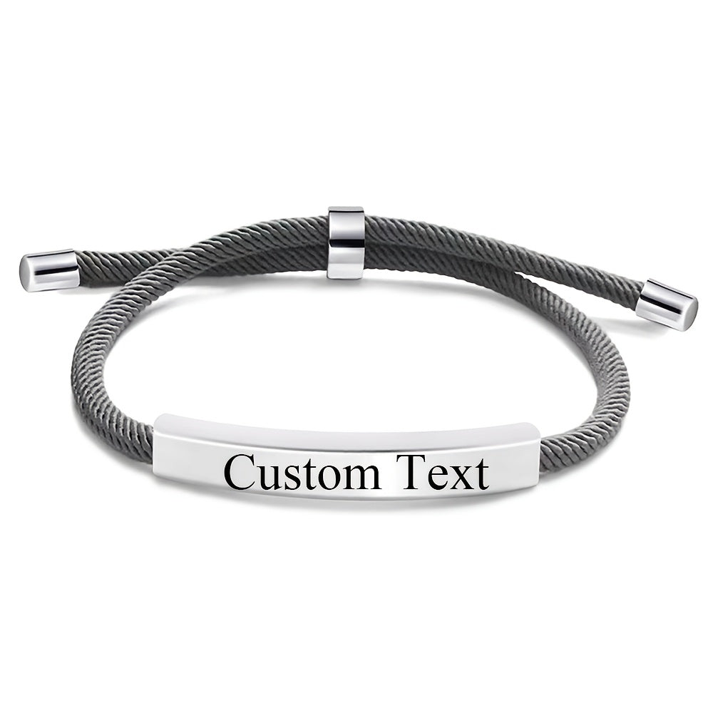 Personalized Name and Date Stainless Steel Bracelet - Adjustable and Customizable for Valentine's Day or Wedding Gifts. Available in Red, Grey, Wine Red, Blue, Green, and Black. Perfect for Fashionable Guests.