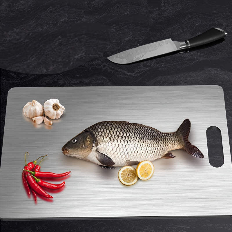 3-piece stainless steel kitchen board set for slicing fruits, vegetables, meat, and bread. Durable, easy to clean, and food-safe.