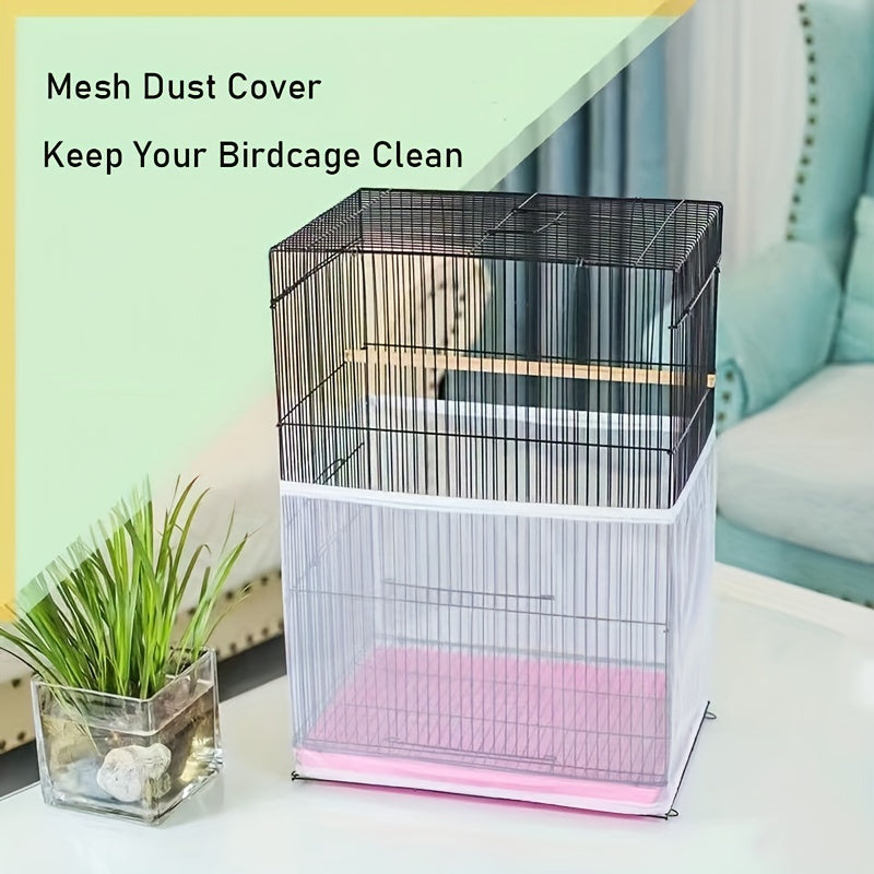 Mesh net cover keeps parrot cages clean and tidy.