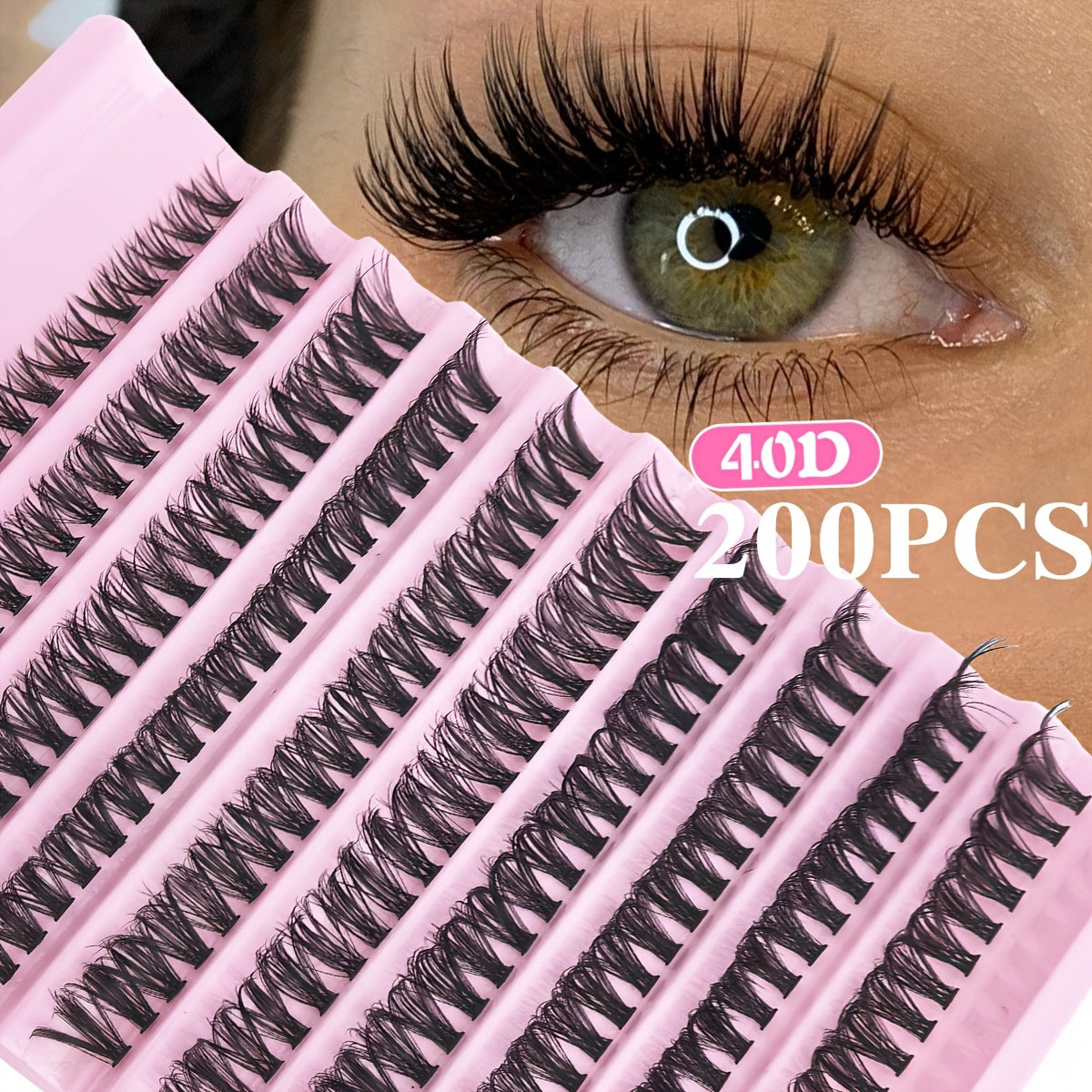 200pcs of natural look individual eyelashes in wispy cluster style, 8-16mm length, available in 30, 40, or 80D curl. Beginner-friendly and reusable for DIY fluffy extensions.