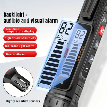 Combustible leak detector with buzzer alarm and ppm analyzer.