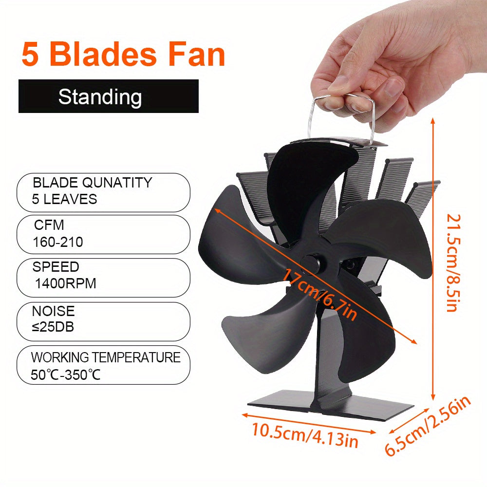 5-Blade Portable Fireplace Fan - Efficient Heat Distribution for Log Burners & Stoves without Electricity