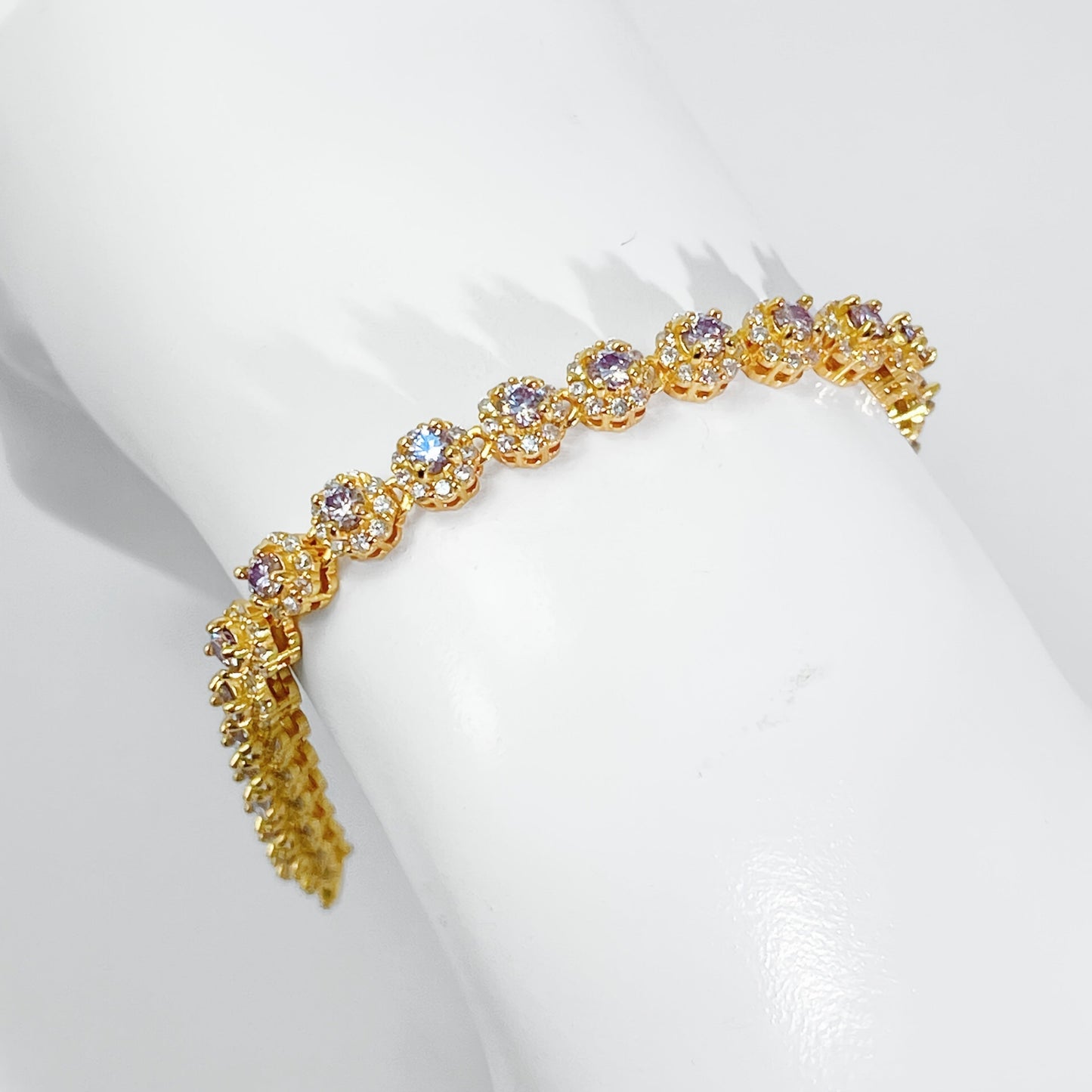 Elegant Boho Style S925 Silver Bracelet with 0.1 Carat Purple Moissanite & 14K Gold Plating, Perfect for Daily, Vacation, Parties, and Festivals - Great Thanksgiving Gift Idea