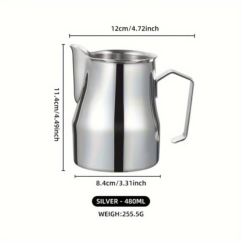 Italian Coffee Art Cup, 1 piece, made of 304 stainless steel, featuring a Latte Art Cylinder. This Latte Art Tool includes a Milk Jug with a pointed spout, perfect for creating latte art. Available in White 480ML/700ML Milk Frothing Canister and Black