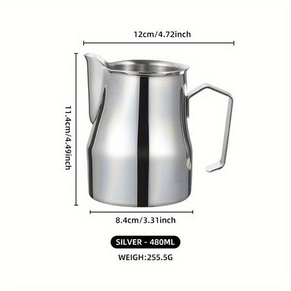 Italian Coffee Art Cup, 1 piece, made of 304 stainless steel, featuring a Latte Art Cylinder. This Latte Art Tool includes a Milk Jug with a pointed spout, perfect for creating latte art. Available in White 480ML/700ML Milk Frothing Canister and Black