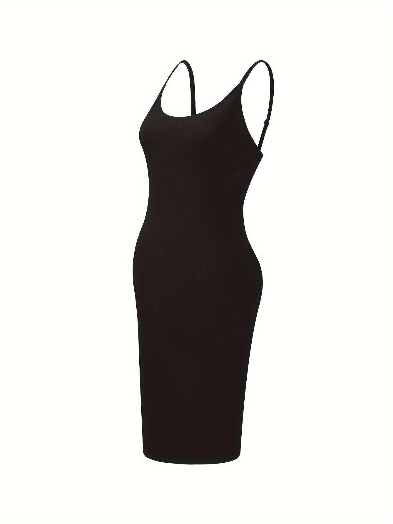 Women's solid shapewear camisole dress with tummy control and adjustable straps.