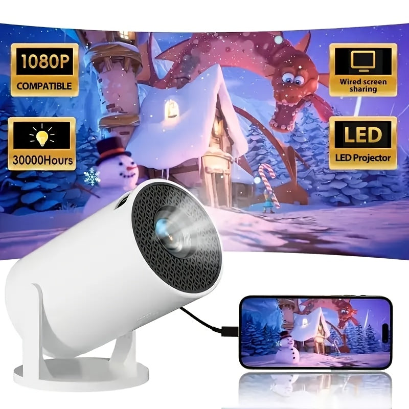 Portable mini projector with EU plug, supports 1080P, easy to carry and enjoy anywhere. Enhance viewing experience with vivid 3D vision, compact and compatible with various devices, ideal