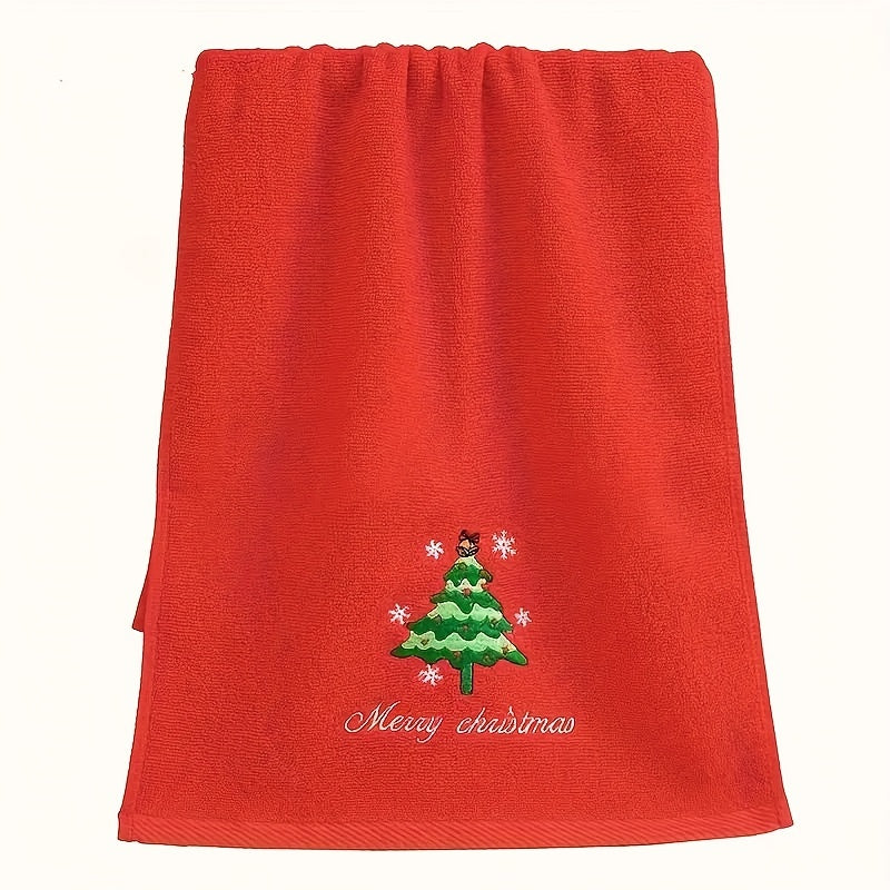 Christmas Towel with Santa Claus Embroidery: Red and Green Cotton Face Towel - Ideal for the Holidays