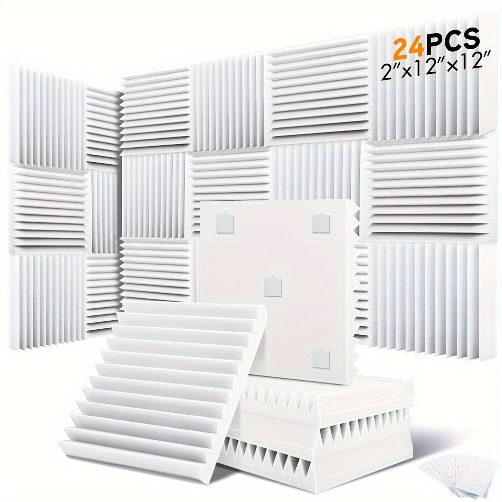 24pcs Acoustic Foam Panels for Studio, Home Theater & Office Decor - 30.48x30.48 cm, Fireproof Sound Absorbing Wedges in Gray/White/Black