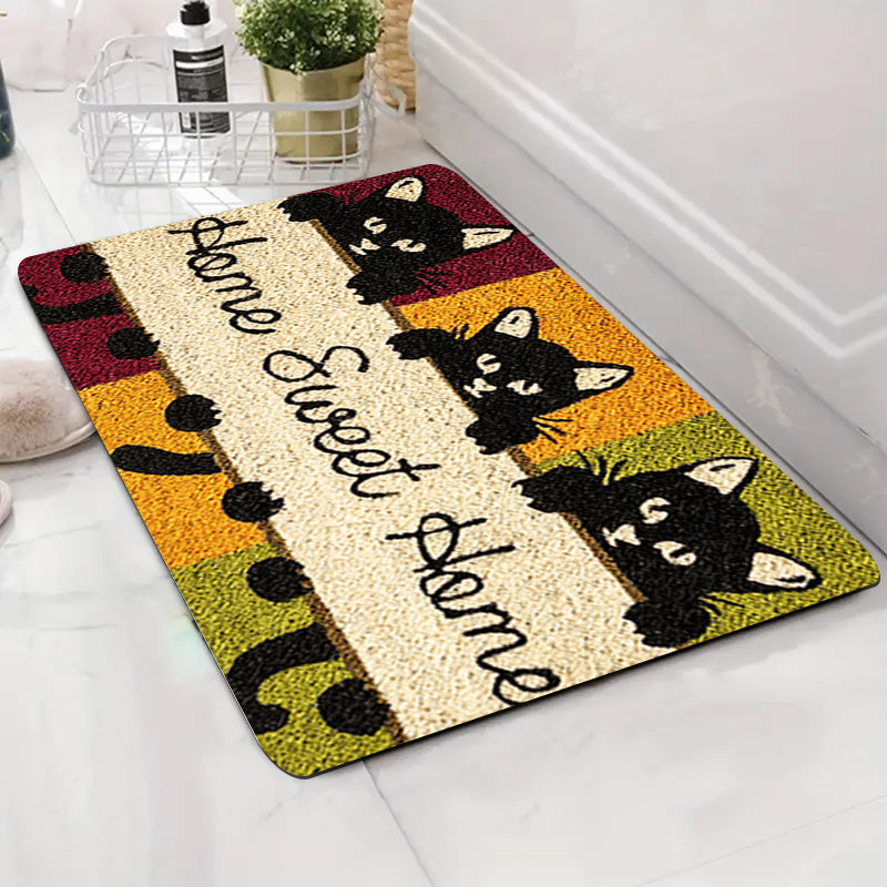 An enchanting rug designed with playful cartoon cats to reduce fatigue, perfect for entryways, living rooms, bedrooms, kitchens, and bathrooms with anti-slip features.