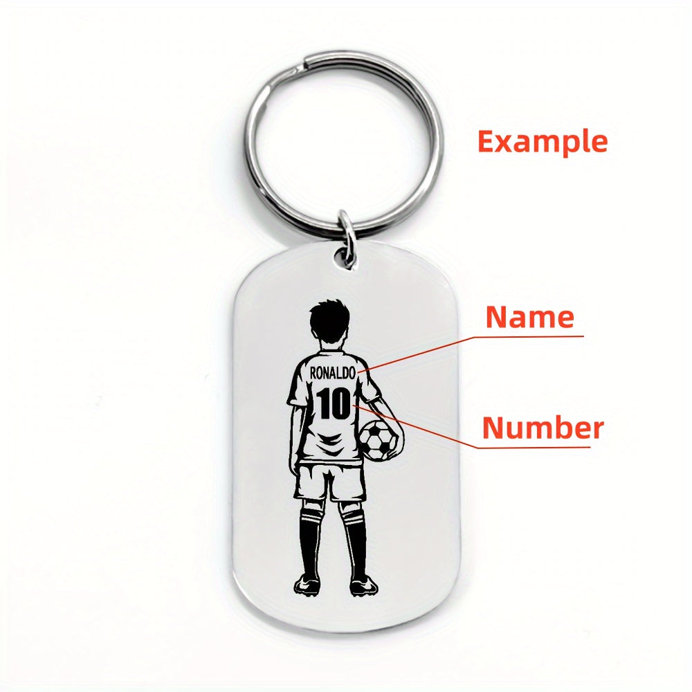 Football Player Keychain for Men, Customized with Name and Number, Durable Stainless Steel, Perfect Birthday Present