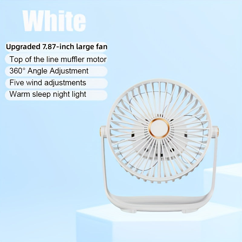 Top-selling JKUOO Portable Desktop Fan features 5-speed adjustability, ultra-quiet operation, USB rechargeability with built-in lithium battery, touch control, and rapid air circulation for indoor environments. Perfect for long-lasting use in a variety