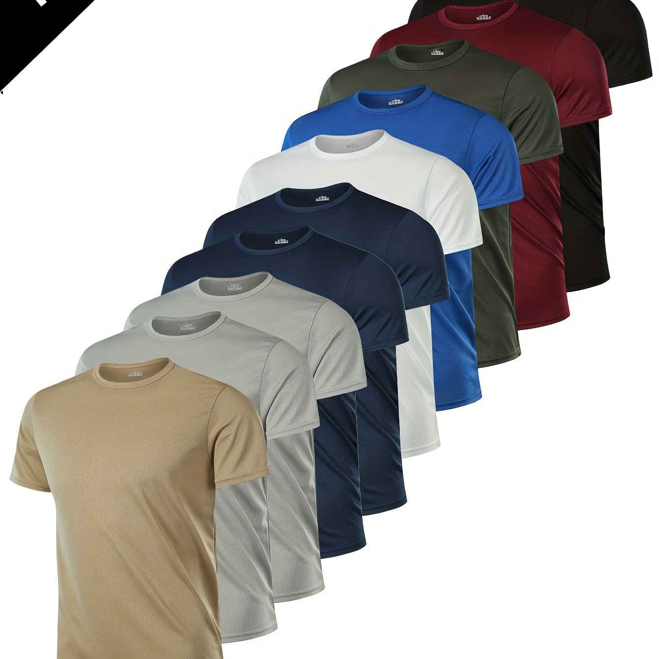 10-Pack Men's Athletic T-Shirts made of quick-dry, moisture-wicking polyester perfect for gym, running, and outdoor activities.