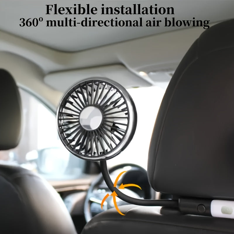 The Anirun Dual-Head Car Fan features adjustable angle, powerful wind output, and effortless installation. This fan is USB powered, requiring no batteries, making it ideal for all seating positions in your car.