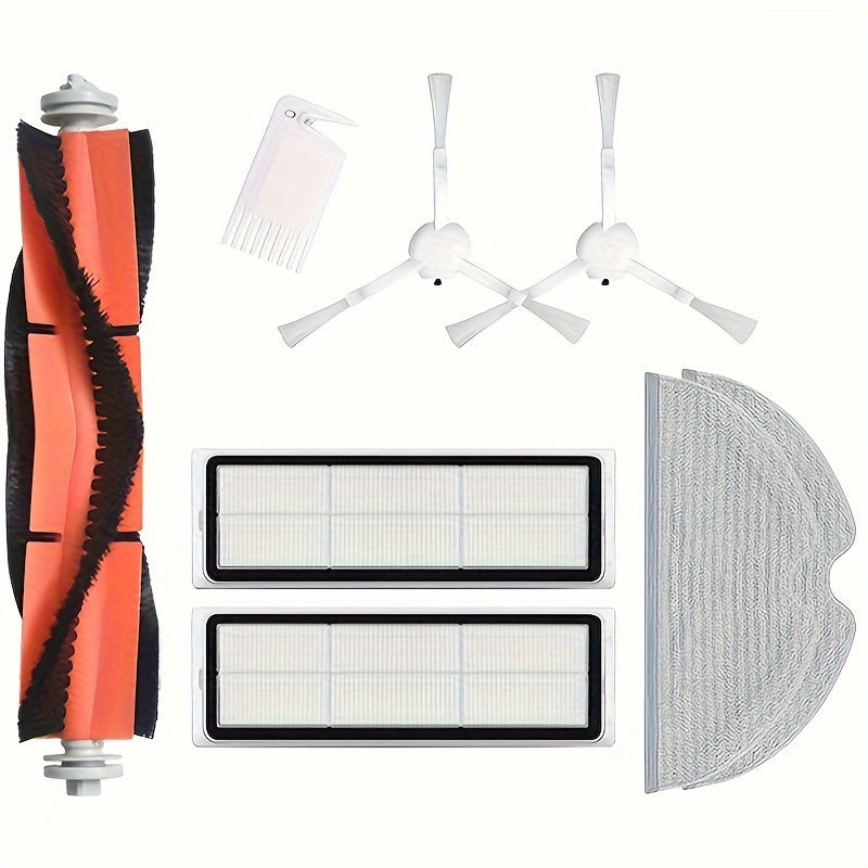 Attachment kit for robot vacuum mop containing 8 replacement brushes and filter comb, compatible with Mijia 1C, Dreame F9, Xiaomi 1T Vacuum Cleaner. Includes plastic and cloth floor attachments.