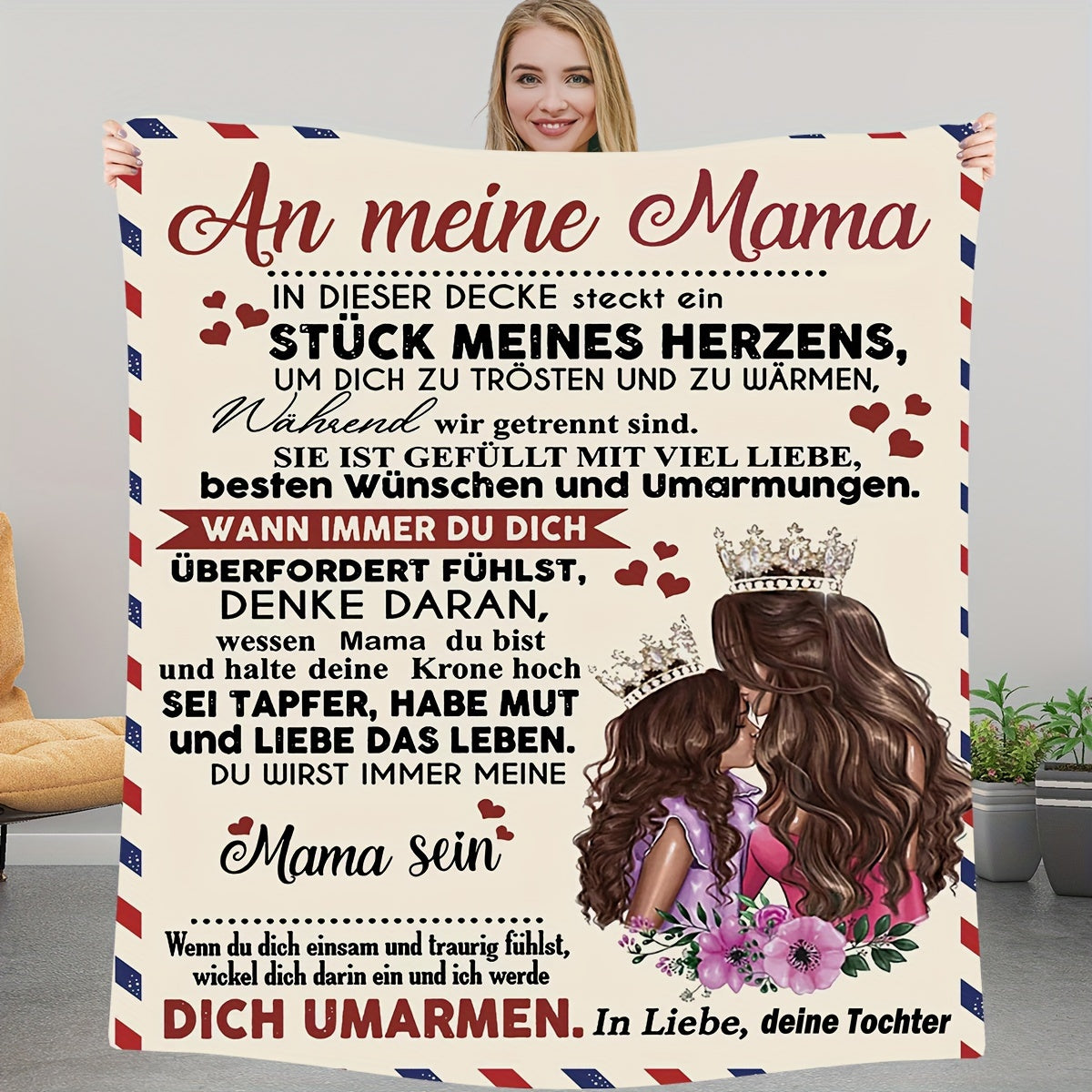 This German language blanket is a perfect gift for Mom. It is made of super soft flannel material, making it the best gift for Mom. Whether for bed, sofa, or travel, this blanket is essential.