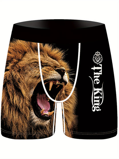 3 Men's Golden Lion Digital Print Boxer Briefs in Stretchy, Breathable Polyester with Elastic Waistband & Vivid Designs for Everyday Comfort