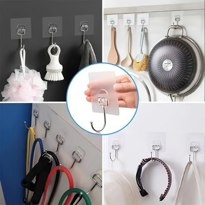 5 large adhesive hooks made of heavy-duty stainless steel, waterproof and rust-resistant for use in kitchen, bathroom, home, and office.