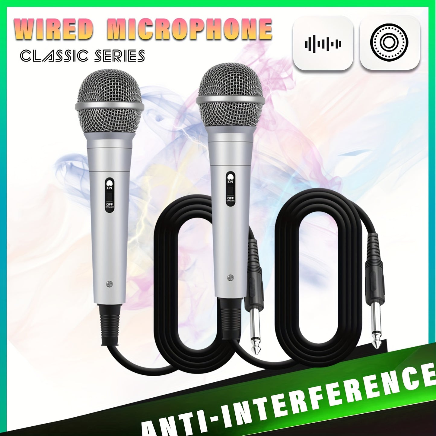 Wired dynamic microphone for karaoke, singing, and instruments with high-quality audio and versatile use.