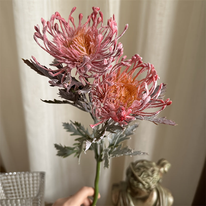 1 lifelike artificial chrysanthemum with 2 blooms - ideal for weddings, engagements, and home decor. Perfect for tabletops and photography props.