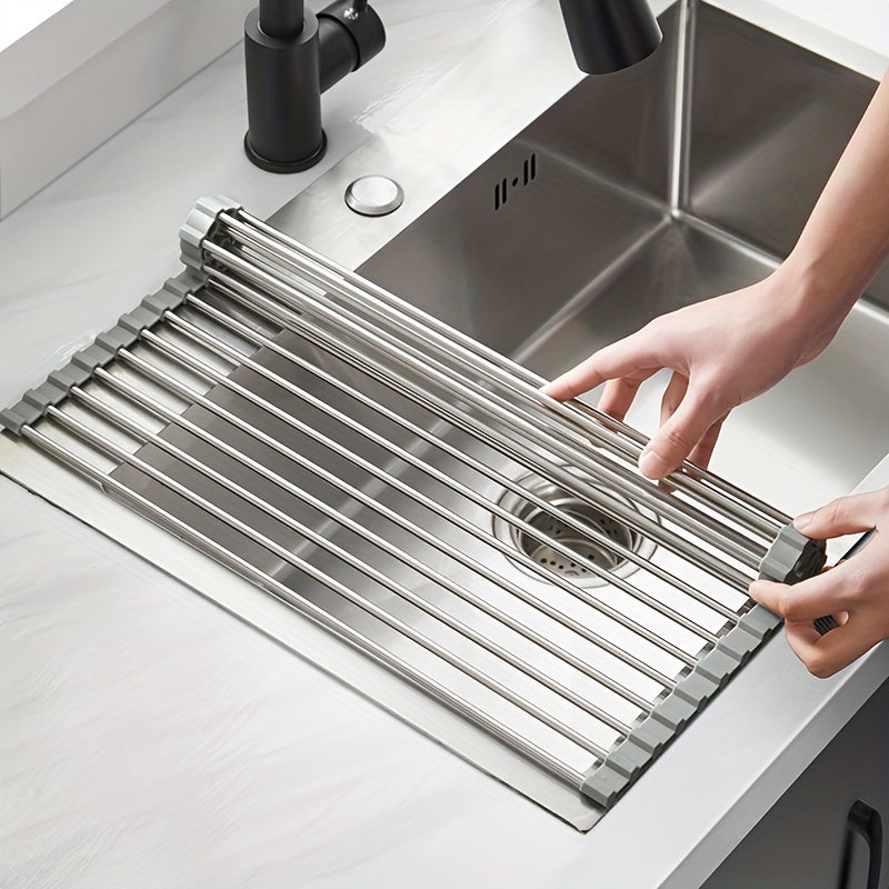 Convenient 1-Piece Foldable Dish Drying Rack for Kitchen Sink - Versatile Drain Rack, Easy to Roll-Up and Store - Essential Kitchen Tool