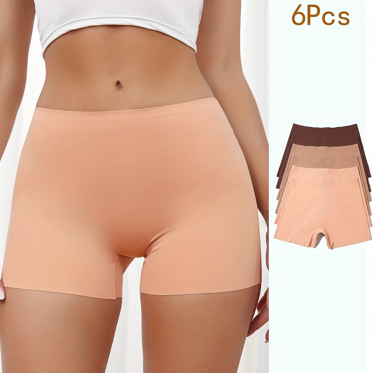 Set of 6 seamless, mid-rise women's underwear with a slim, invisible design to prevent rolling up while wearing.