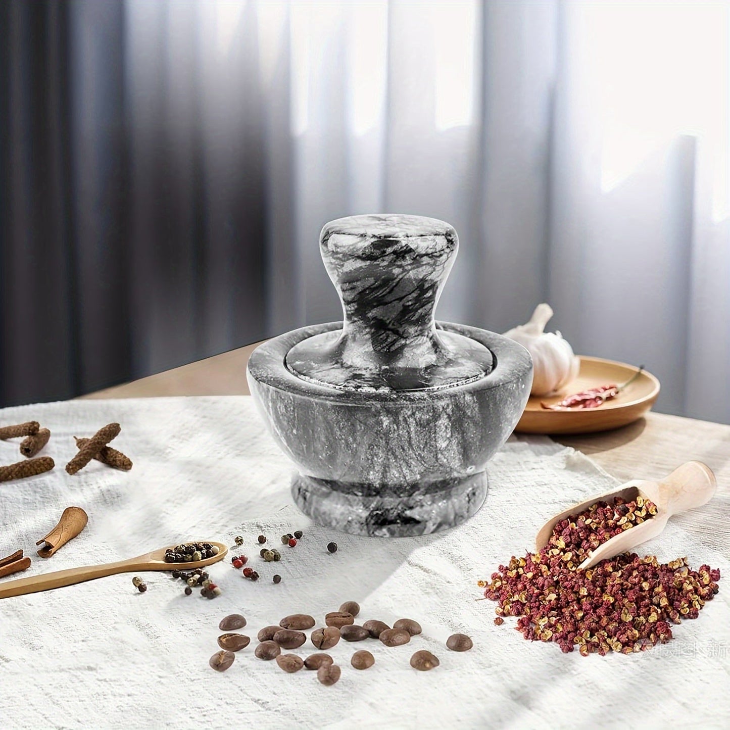 Premium Marble Mortar and Pestle Set for Easy Grinding of Spices, Garlic, Pepper, and Pills in the Kitchen