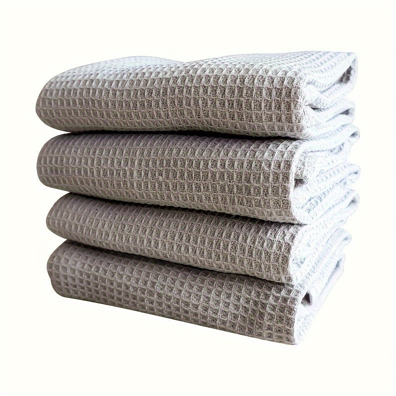 4 Waffle Weave Dish Cloths, 34.8cm Square - Absorbent Cotton Kitchen Towels, Solid Color Cleaning Rags for Home