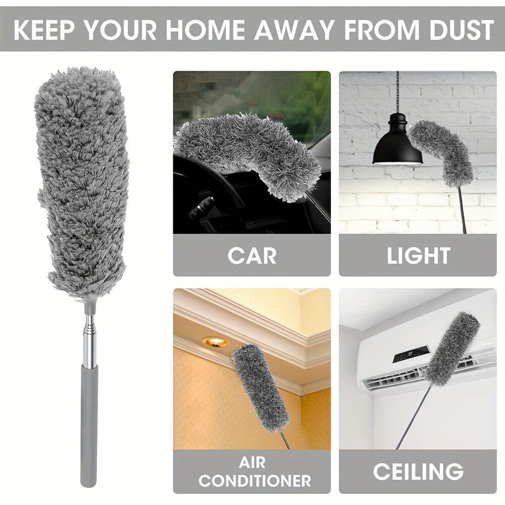 Extendable Microfiber Duster with Flexible Head - Eco-friendly & Easy to Clean, Perfect for Reaching High Ceilings, Furniture & Vehicles