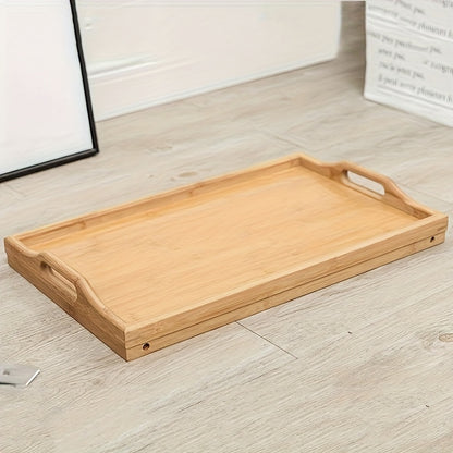 Multifunctional wooden bed tray with folding legs, perfect for breakfast, snacks, work, or study in bed or on the sofa. Great for picnics, camping, dorm rooms, and home use.