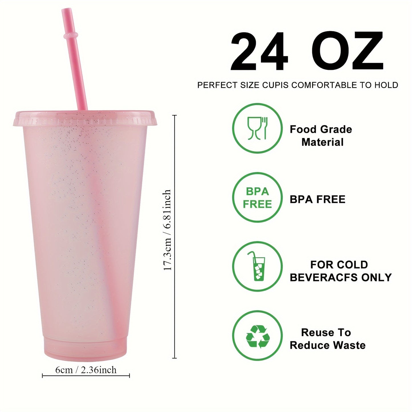 10 reusable 24oz tumblers with lids & straws, BPA-free, ideal for drinks at parties & gatherings.