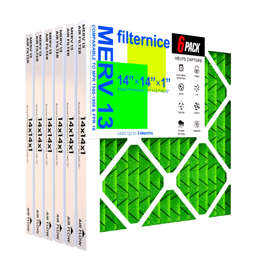 Упаковка из 6 воздушных фильтров 14x14x1 MERV13 - Электростатические гофрированные фильтры для печей HVAC AC - Фильтры от аллергии, пыльцы, плесени, бактерий, дыма - Аксессуары для контроля аллергенов для кондиционера