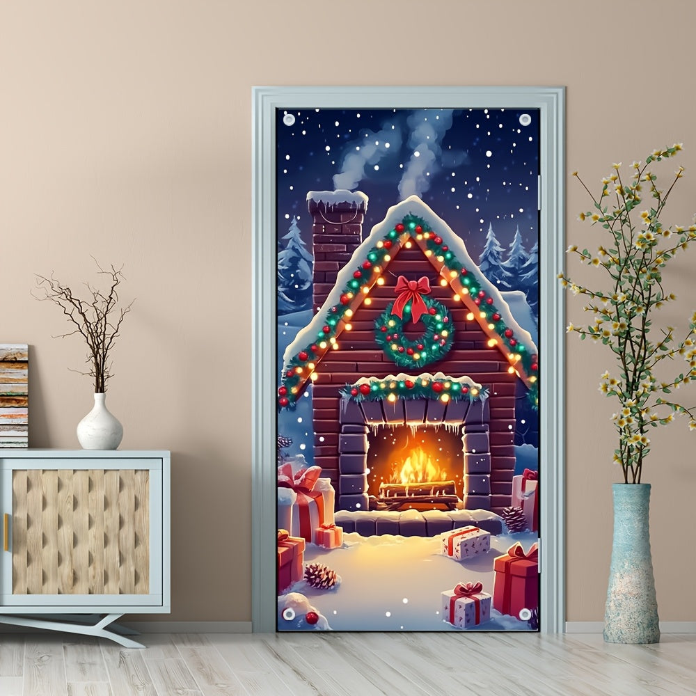 Festive Snowy Fireplace Door Cover - Ideal for Holiday & Winter Events, Infuses Cozy Atmosphere into Every Entryway