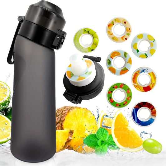 New hot sale: sports water bottle set with 7 fruity scented capsules, including straw and transparent frosted colors.