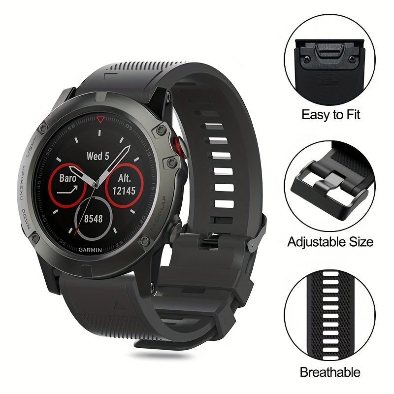 Silicone Bracelet Strap with Quick Release for Garmin Fenix 3, 5, 5X, 5S Plus, 6, 6X, 6S Pro, 7, 7S, 7X Smart Watches - Compatible with Forerunner 955, 945, 935, Instinct 2 HR, Descent MK 1, 2 - 20mm and 22mm Sports Style Band